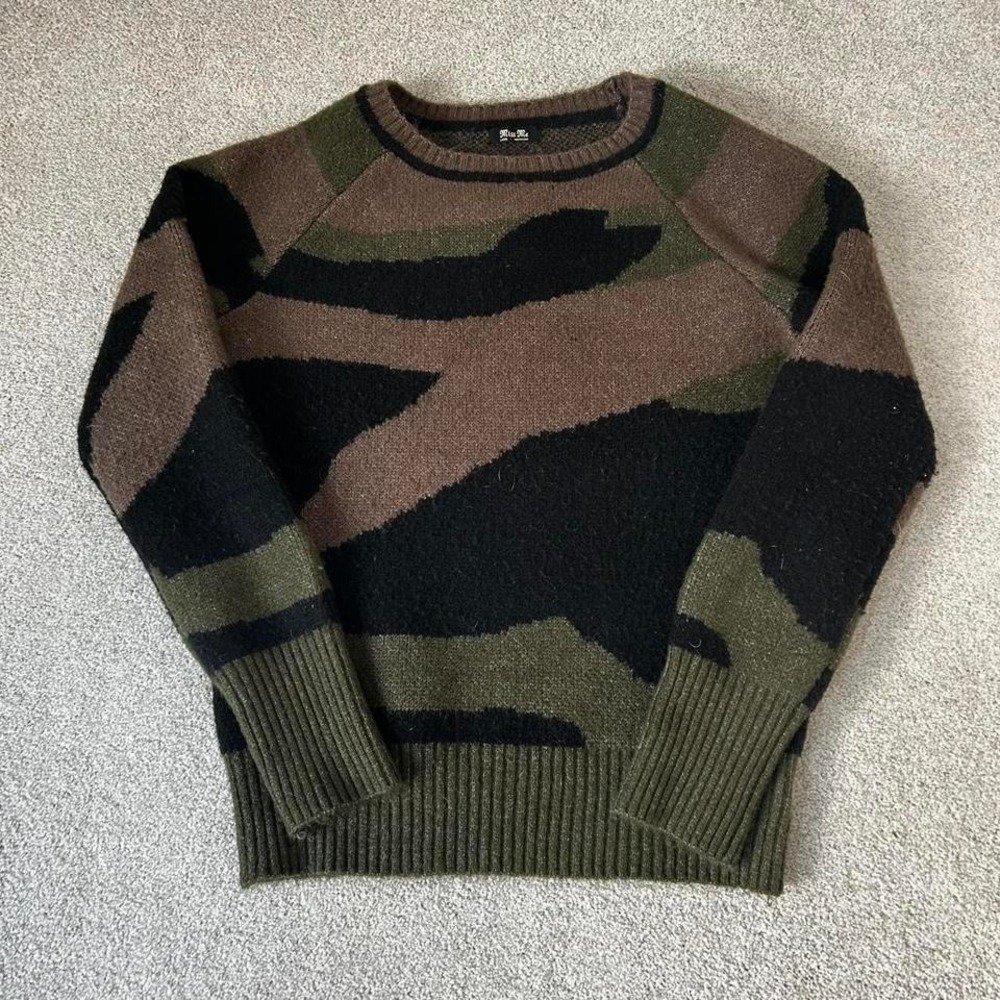 Y2K women's Miss Me earth tone grunge camo knit sweater